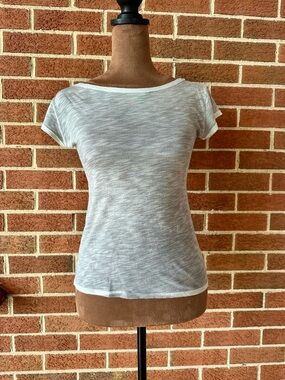 ELM by Matthildur Gray White Boat Neck Short Sleeve Women's, Size S